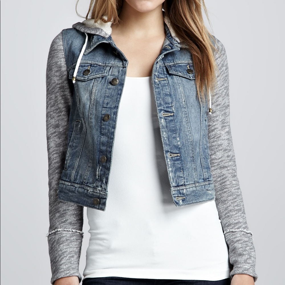Free People Knit Hoodie Denim Jacket - Size XS